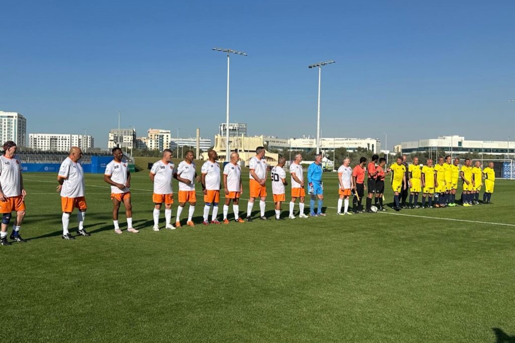 Balmain DFC Masters team lining up ahead of kickoff in Abu Dhabi